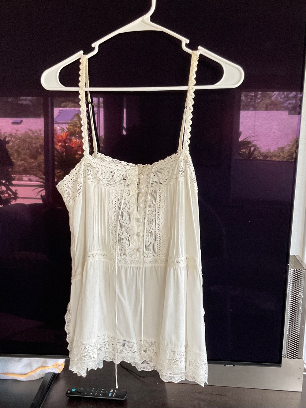 Women's Cream Lace-Trim Camisole with Crochet Details